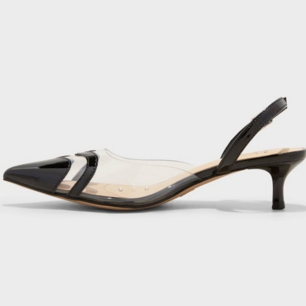 RESTOCKED a new day Eleanor Black and Clear Heart  Slingback Heels - Picture 2 of 5
